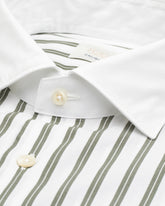 Camicia regular fit con collo francese a contrasto in puro cotone bianco a righe verdi - Verde | Giemme BrandsCorporate