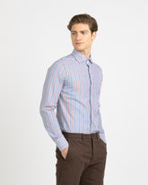 Slim-Fit Hemd mit französischem Kragen aus reiner weißer Baumwolle mit blauen und roten Streifen - Caliban Herren New In | Giemme BrandsCorporate