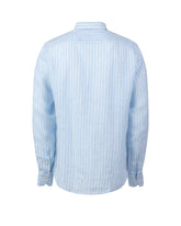 Camicia regular fit con collo francese in puro lino azzurro a righe bianche - Azzurro | Giemme BrandsCorporate