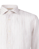 Camicia regular fit con collo francese in puro lino beige a righe bianche - Beige | Giemme BrandsCorporate