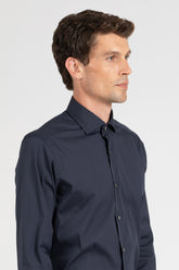 Camicia con collo francese in cotone elasticizzato blu - Blu | Giemme BrandsCorporate