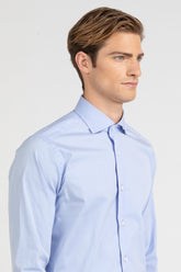 Camicia con collo francese in cotone elasticizzato azzurro - Azzurro | Giemme BrandsCorporate