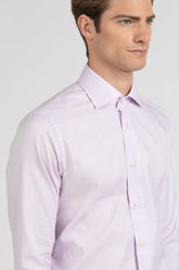 Lilac open weave double twist pure cotton shirt with french collar - Lilac | Giemme BrandsCorporate