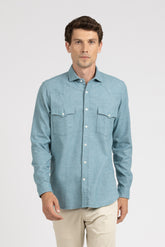 Light blue pure cotton flannel shirt with french collar - Men's Casual Shirts | Giemme BrandsCorporate