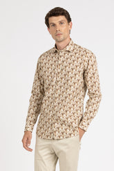 Brown floral exclusive pattern pure cotton shirt with french collar - Brown | Giemme BrandsCorporate