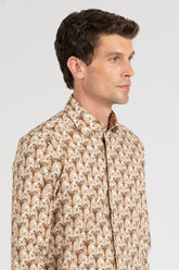 Brown floral exclusive pattern pure cotton shirt with french collar - Brown | Giemme BrandsCorporate