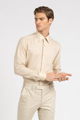 Camicia con collo italiano in flanella di lana beige - Beige | Giemme BrandsCorporate