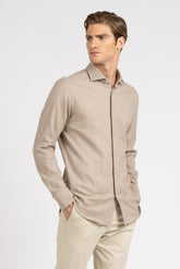 Camicia con collo francese in flanella di puro cotone beige - Collezione UOMO | Giemme BrandsCorporate
