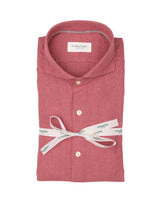Camicia slim fit con collo francese in puro cotone con motivo pied de poule rosso - Tintoria Mattei | Giemme BrandsCorporate