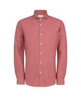 Camicia slim fit con collo francese in puro cotone con motivo pied de poule rosso - Rosso | Giemme BrandsCorporate