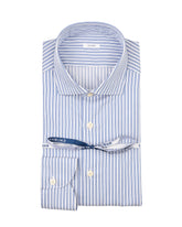 Camicia regular fit con collo francese in puro cotone bianco a righe azzurre - Dress shirt | Giemme BrandsCorporate