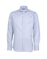 Camicia regular fit con collo francese in puro cotone bianco a righe azzurre - Dress shirt | Giemme BrandsCorporate