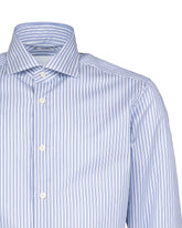Camicia regular fit con collo francese in puro cotone bianco a righe azzurre - Azzurro | Giemme BrandsCorporate