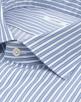 Camicia regular fit con collo francese in puro cotone bianco a righe azzurre - Azzurro | Giemme BrandsCorporate