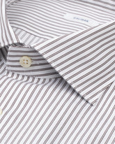 Camicia regular fit con collo francese in puro cotone bianco a righe marroni - Marrone | Giemme BrandsCorporate