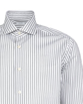 Camicia regular fit con collo francese in puro cotone bianco a righe verdi - Verde | Giemme BrandsCorporate