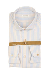 Camicia con collo francese in Vaiella di cotone e lana a righe bianche e azzurre - Collezione UOMO | Giemme BrandsCorporate
