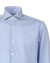 Camicia regular fit con collo francese in puro cotone bianco a righe blu - Blu | Giemme BrandsCorporate