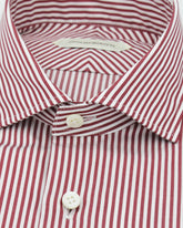 Regular fit Hemd mit französischem Kragen aus reinem Baumwolle in Weiß mit roten Streifen - Rot | Giemme BrandsCorporate