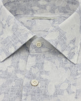 Regular fit italian collar shirt in linen blend with exclusive light blue floral print - Light blue | Giemme BrandsCorporate