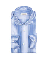 Camicia slim fit con collo francese in popeline di puro cotone azzurro a righe blu - Casual shirt | Giemme BrandsCorporate