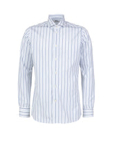 Slim fit shirt with French collar in white pure cotton poplin with blue stripes - Man Dress Shirt | Giemme BrandsCorporate
