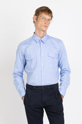 Camicia con collo italiano in puro cotone pin point azzurro - Dress Shirt Uomo | Giemme BrandsCorporate