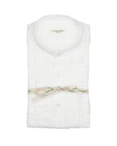 Camicia regular fit con collo coreano e pieghe in puro lino bianco - Tintoria Mattei | Giemme BrandsCorporate