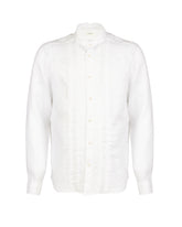 Camicia regular fit con collo coreano e pieghe in puro lino bianco - Tintoria Mattei | Giemme BrandsCorporate