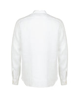 Regular fit shirt with Korean collar and pleats in pure white linen - White | Giemme BrandsCorporate