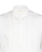 Regular fit shirt with Korean collar and pleats in pure white linen - White | Giemme BrandsCorporate