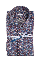 Camicia con collo francese in popeline di cotone stretch con stampa sui toni del bordeaux - Collezione UOMO | Giemme BrandsCorporate