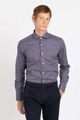 Camicia con collo francese in popeline di cotone stretch con stampa sui toni del bordeaux - Collezione UOMO | Giemme BrandsCorporate