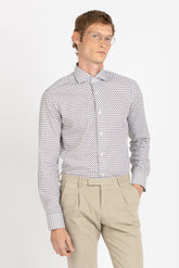 Camicia con collo francese in puro cotone con esclusiva fantasia geometrica sui toni del blu e del beige - Collezione UOMO | Giemme BrandsCorporate