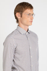 Blue and beige exclusive geometrical pattern pure cotton shirt with french collar - Blue | Giemme BrandsCorporate