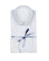 Camicia comfort fit con collo francese in puro cotone bianco con micro fantasia azzurra - Collezione UOMO | Giemme BrandsCorporate