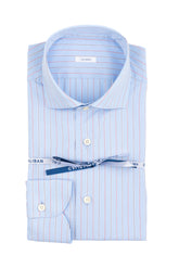 Camicia con collo francese in popeline di puro cotone azzurro con riga rossa - Collezione UOMO | Giemme BrandsCorporate