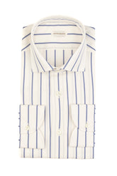 Camicia con collo francese in puro cotone bianco a righe blu - Blu | Giemme BrandsCorporate