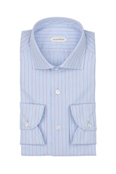 Light blue and red stripes pure cotton shirt with french collar - Last Chance Guglielminotti | Giemme BrandsCorporate