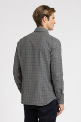 Grey and brown check pure cotton Vaiella shirt with french collar - Grey | Giemme BrandsCorporate