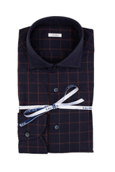 Blue and brown check pure cotton Vaiella shirt with french collar - Men's Casual Shirts | Giemme BrandsCorporate