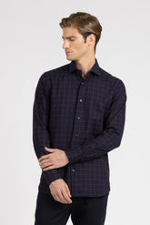 Camicia con collo francese in Vaiella di puro cotone a quadri blu e marrone - Collezione UOMO | Giemme BrandsCorporate