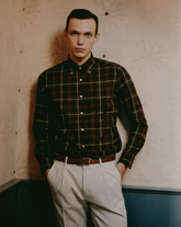 Regular fit shirt with button-down collar in pure cotton with brown checks - Caliban | Giemme BrandsCorporate