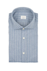 Camicia con collo francese in cotone elasticizzato a spina di pesce azzurro - Collezione UOMO | Giemme BrandsCorporate