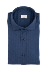 Camicia con collo francese in cotone elasticizzato a spina di pesce blu - Collezione UOMO | Giemme BrandsCorporate