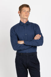 Camicia con collo francese in cotone elasticizzato a spina di pesce blu - Collezione UOMO | Giemme BrandsCorporate