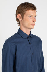 Blue herringbone stretch cotton shirt with french collar - Blue | Giemme BrandsCorporate