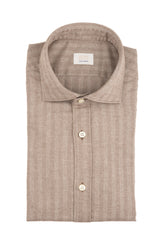 Camicia con collo francese in cotone elasticizzato a spina di pesce marrone - Collezione UOMO | Giemme BrandsCorporate