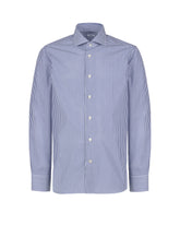 Camicia regular fit con collo francese in puro cotone bianco a righe blu - Collezione UOMO | Giemme BrandsCorporate