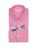 Camicia regular fit con collo francese in puro cotone bianco a righe fucsia - Collezione UOMO | Giemme BrandsCorporate